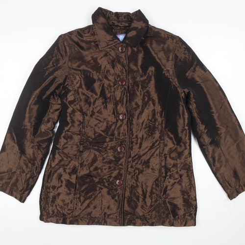 C-Force Women Brown Mid-Length Overcoat Size S Lined Button Jacket