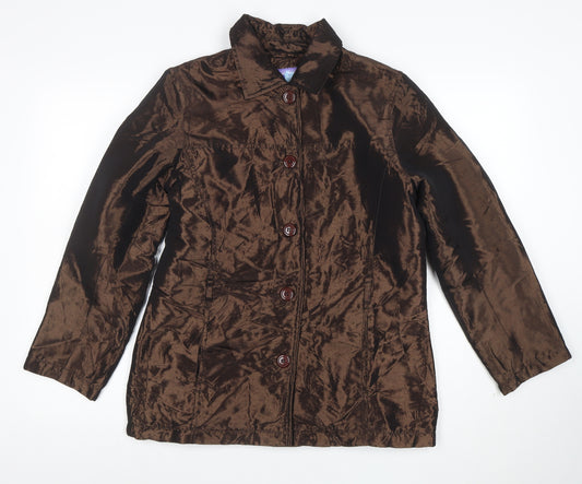 C-Force Women Brown Mid-Length Overcoat Size S Lined Button Jacket