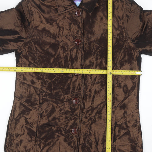 C-Force Women Brown Mid-Length Overcoat Size S Lined Button Jacket