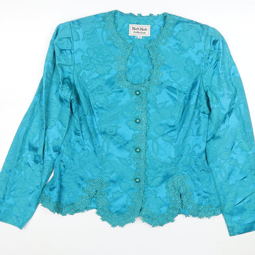 Nah Nah Collection Women’s Blue Floral Jacquard Suit Top Size 10