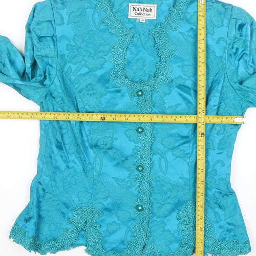 Nah Nah Collection Women’s Blue Floral Jacquard Suit Top Size 10
