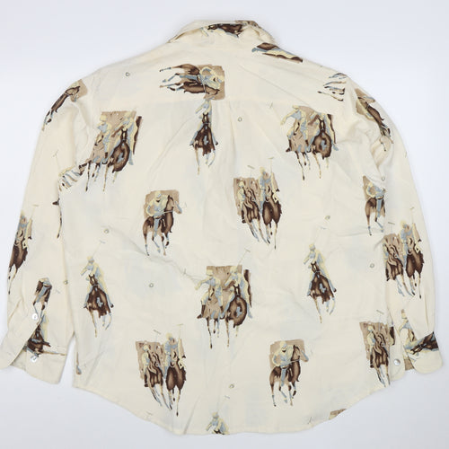 Jones New York Country Women’s Ivory Silk Polo Horse Print Button-Up Shirt Size 12