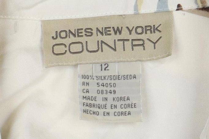 Jones New York Country Women’s Ivory Silk Polo Horse Print Button-Up Shirt Size 12