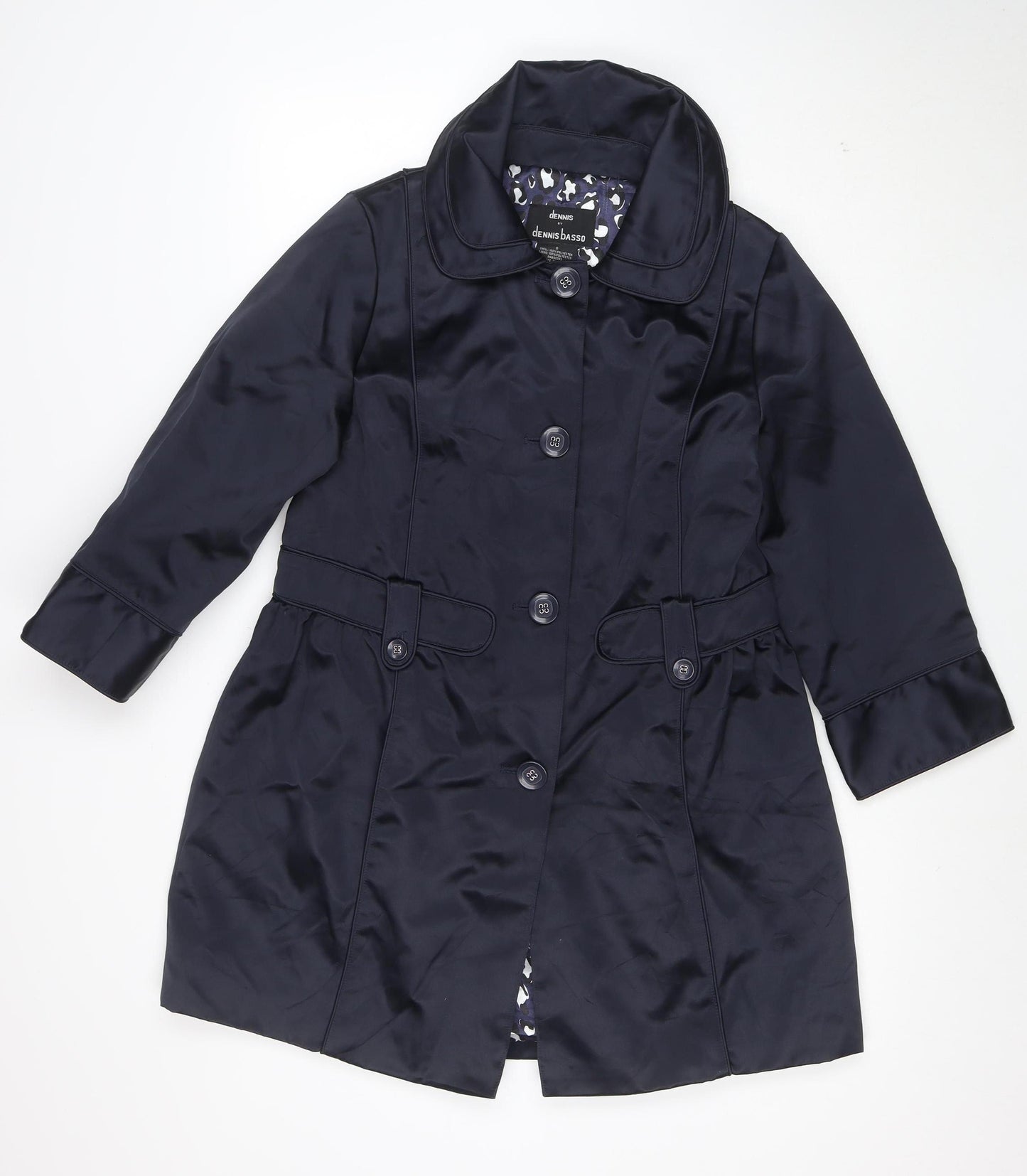Dennis Basso Women’s Black Mid-Length Polyester Belted Coat Size S