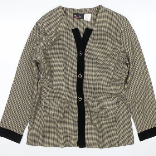 Melissa Harper Womens Beige Houndstooth Velvet Trim Suit Jacket Size 8