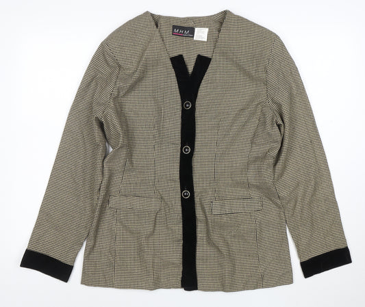 Melissa Harper Womens Beige Houndstooth Velvet Trim Suit Jacket Size 8