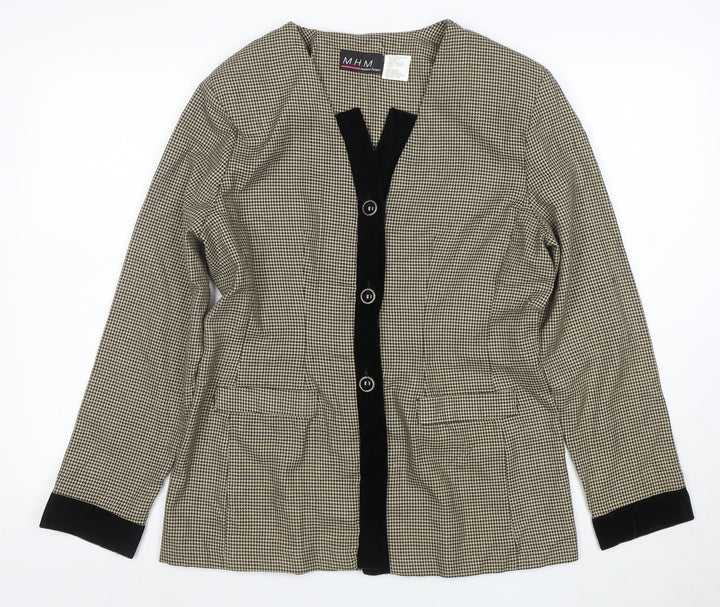 Melissa Harper Womens Beige Houndstooth Velvet Trim Suit Jacket Size 8