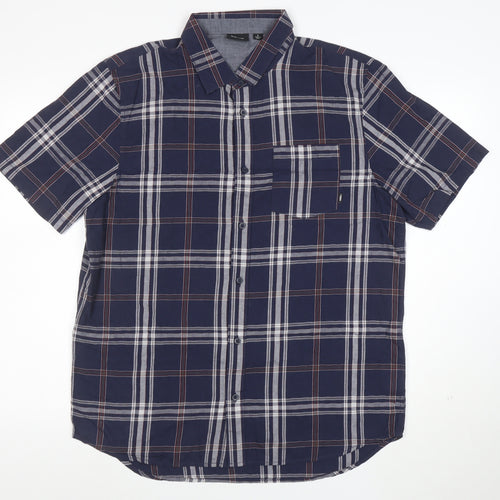 Vans Men's Blue Plaid Cotton Short Sleeve Button-Up Shirt L