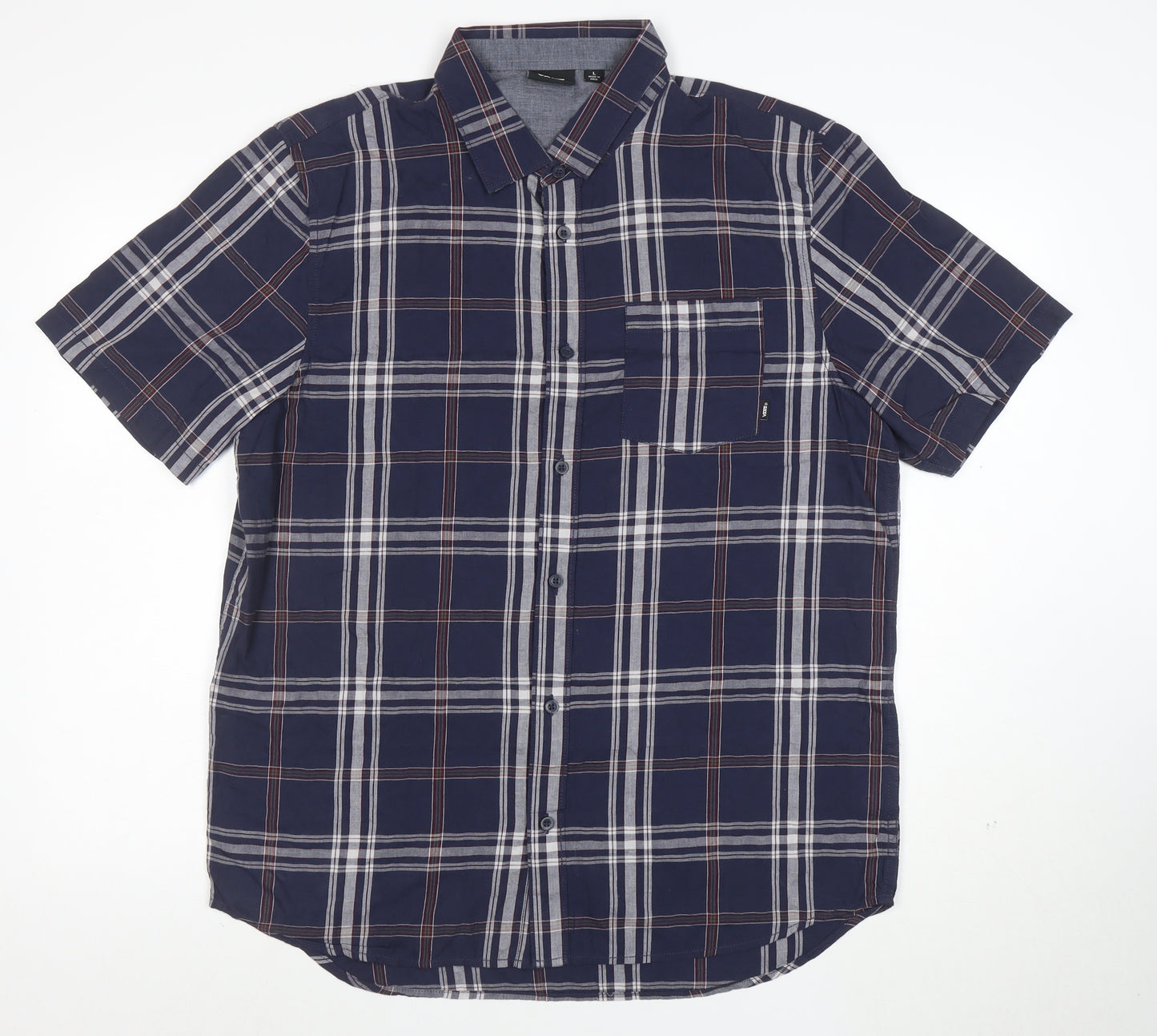 Vans Men's Blue Plaid Cotton Short Sleeve Button-Up Shirt L