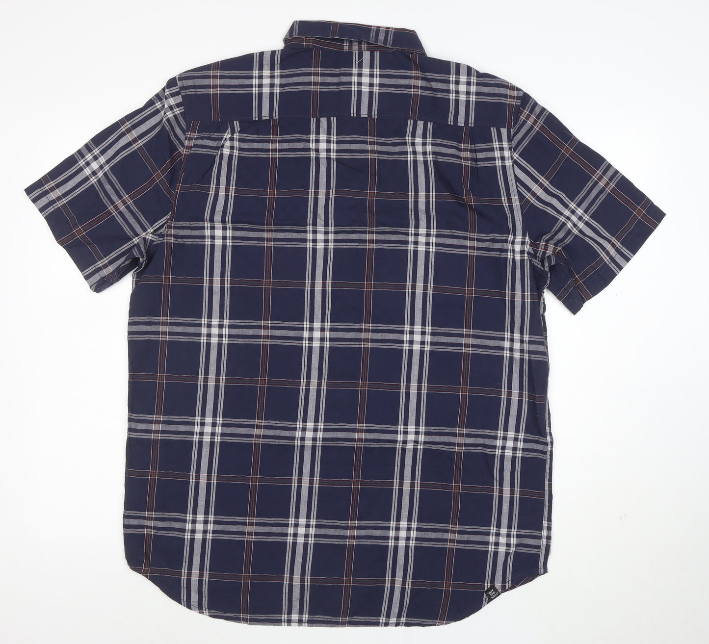 Vans Men's Blue Plaid Cotton Short Sleeve Button-Up Shirt L