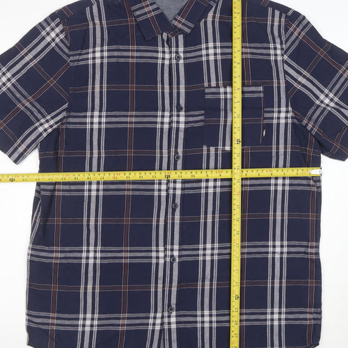 Vans Men's Blue Plaid Cotton Short Sleeve Button-Up Shirt L