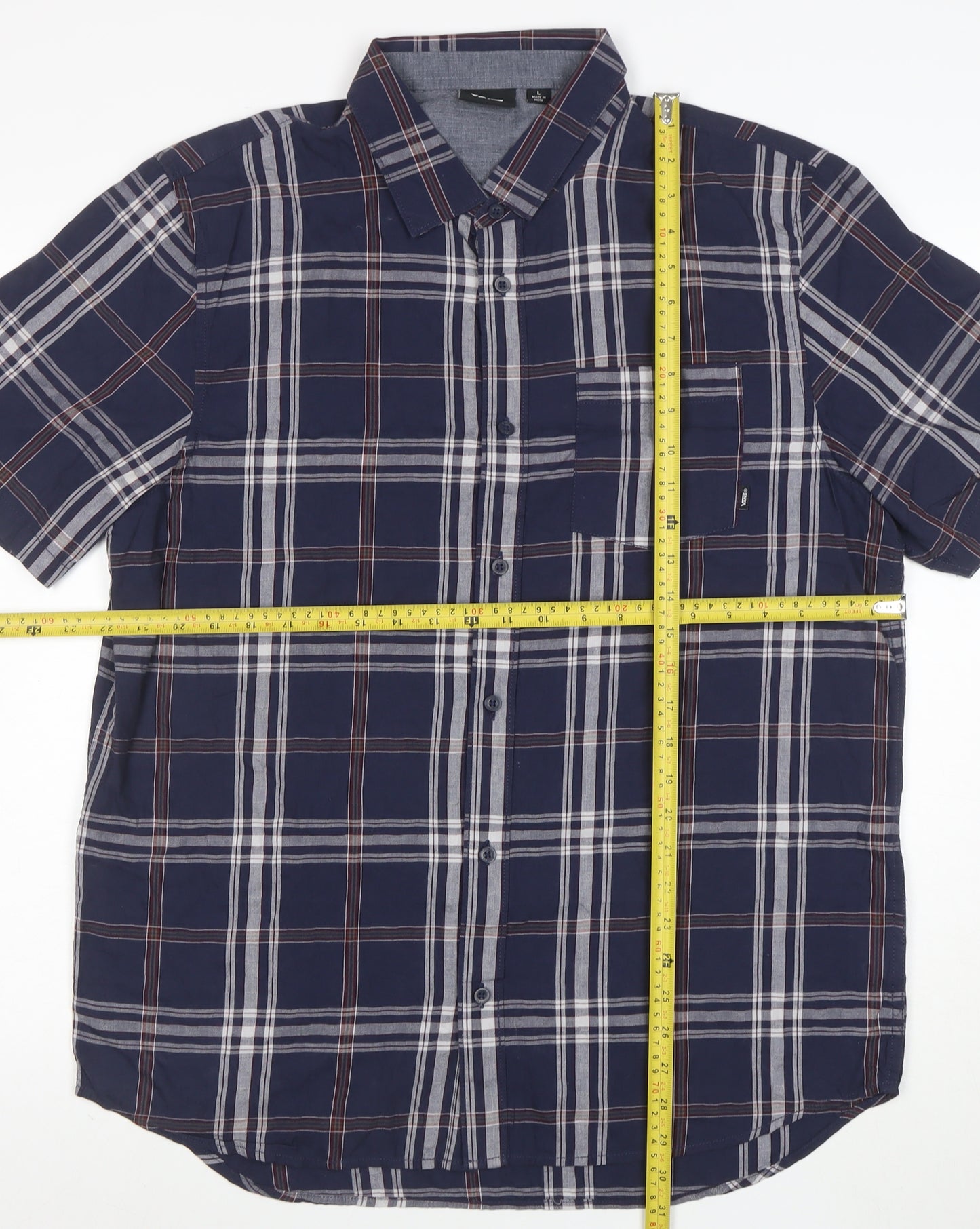 Vans Men's Blue Plaid Cotton Short Sleeve Button-Up Shirt L