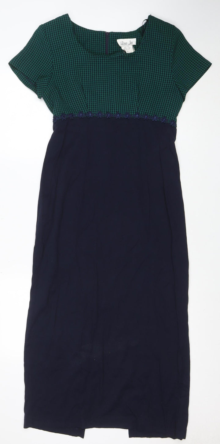 Lisa Jo Women's Green Blue Fit & Flare Midi Dress Size 12