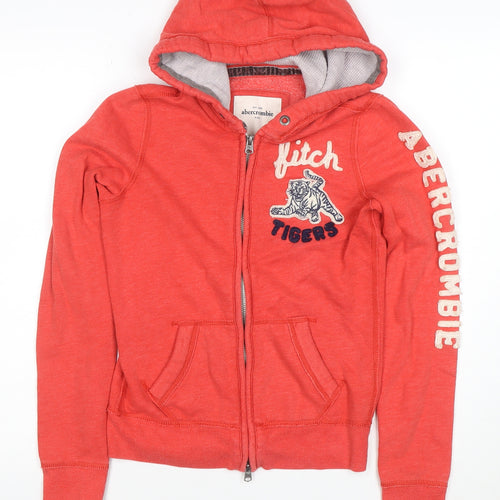 Abercrombie Kids Boys Red Full Zip Hoodie L Cotton Blend Tiger Logo