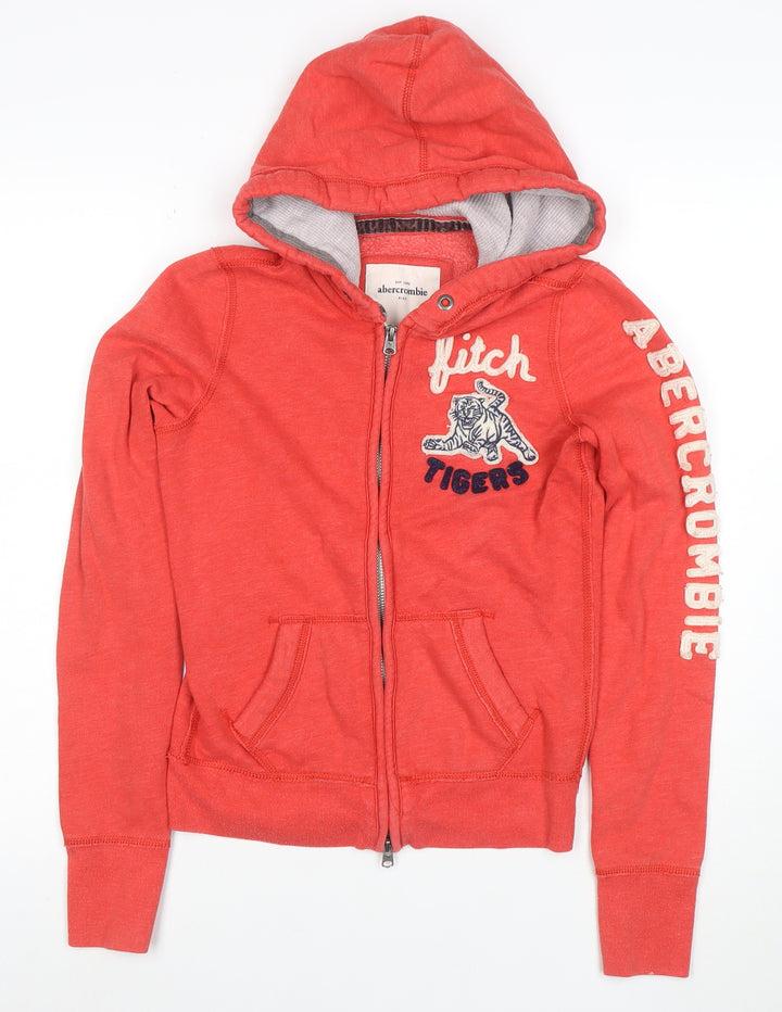 Abercrombie Kids Boys Red Full Zip Hoodie L Cotton Blend Tiger Logo