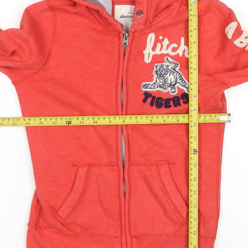 Abercrombie Kids Boys Red Full Zip Hoodie L Cotton Blend Tiger Logo