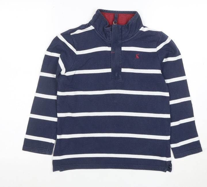 Joules Boys Navy Blue Striped Cotton Henley Sweatshirt 9 Years