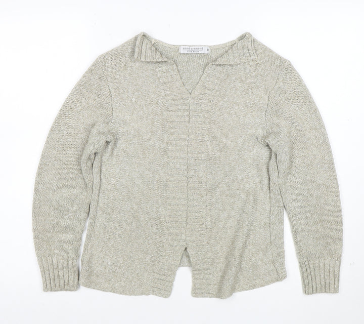 Anne Cramond Fine Knits Women's Beige Wool Blend V-Neck Jumper M