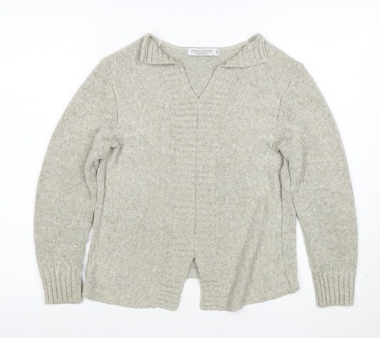 Anne Cramond Fine Knits Women's Beige Wool Blend V-Neck Jumper M