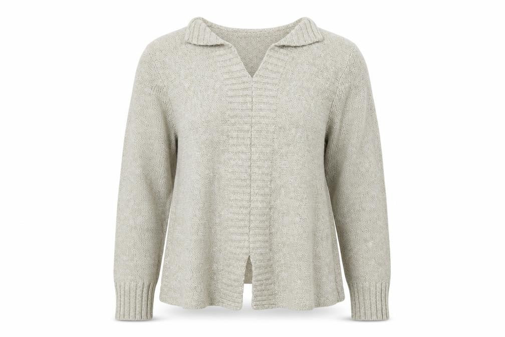 Front view of Anne Cramond Fine Knits Women's Beige Wool Blend V-Neck Jumper M