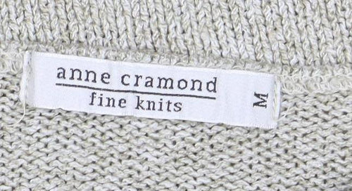 Anne Cramond Fine Knits Women's Beige Wool Blend V-Neck Jumper M
