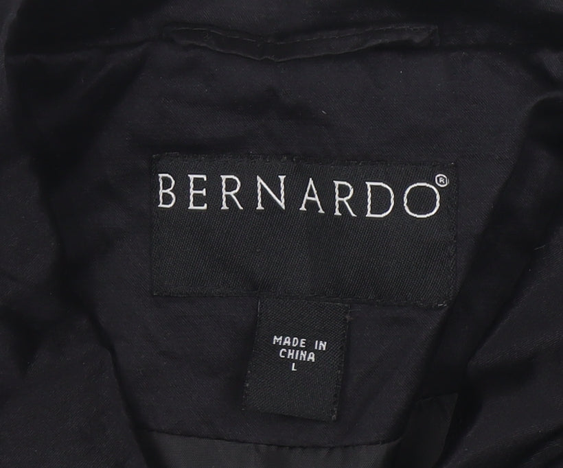 Bernardo Women's Black Long Trench Coat Size L Classic Style