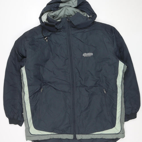 Brugi Men's Blue Mid-Length Puffer Jacket Size 52 Waterproof Hooded