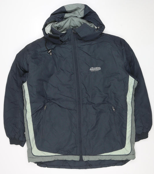 Brugi Men's Blue Mid-Length Puffer Jacket Size 52 Waterproof Hooded
