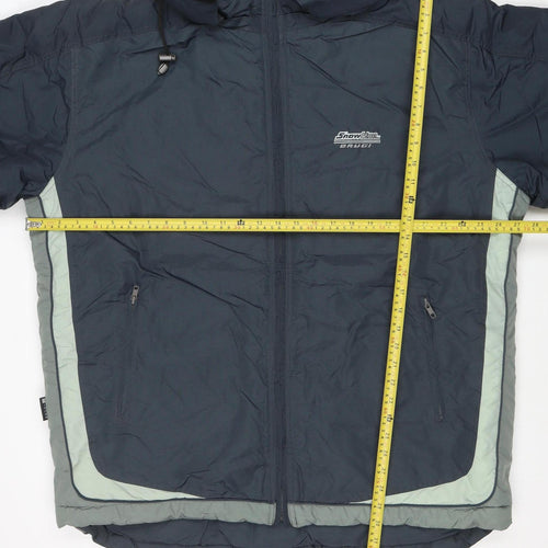 Brugi Men's Blue Mid-Length Puffer Jacket Size 52 Waterproof Hooded
