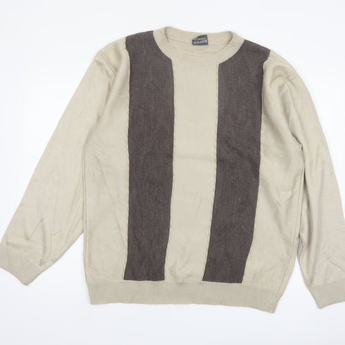 Maxferre Men's Beige Brown Striped Knit Pullover Jumper XL