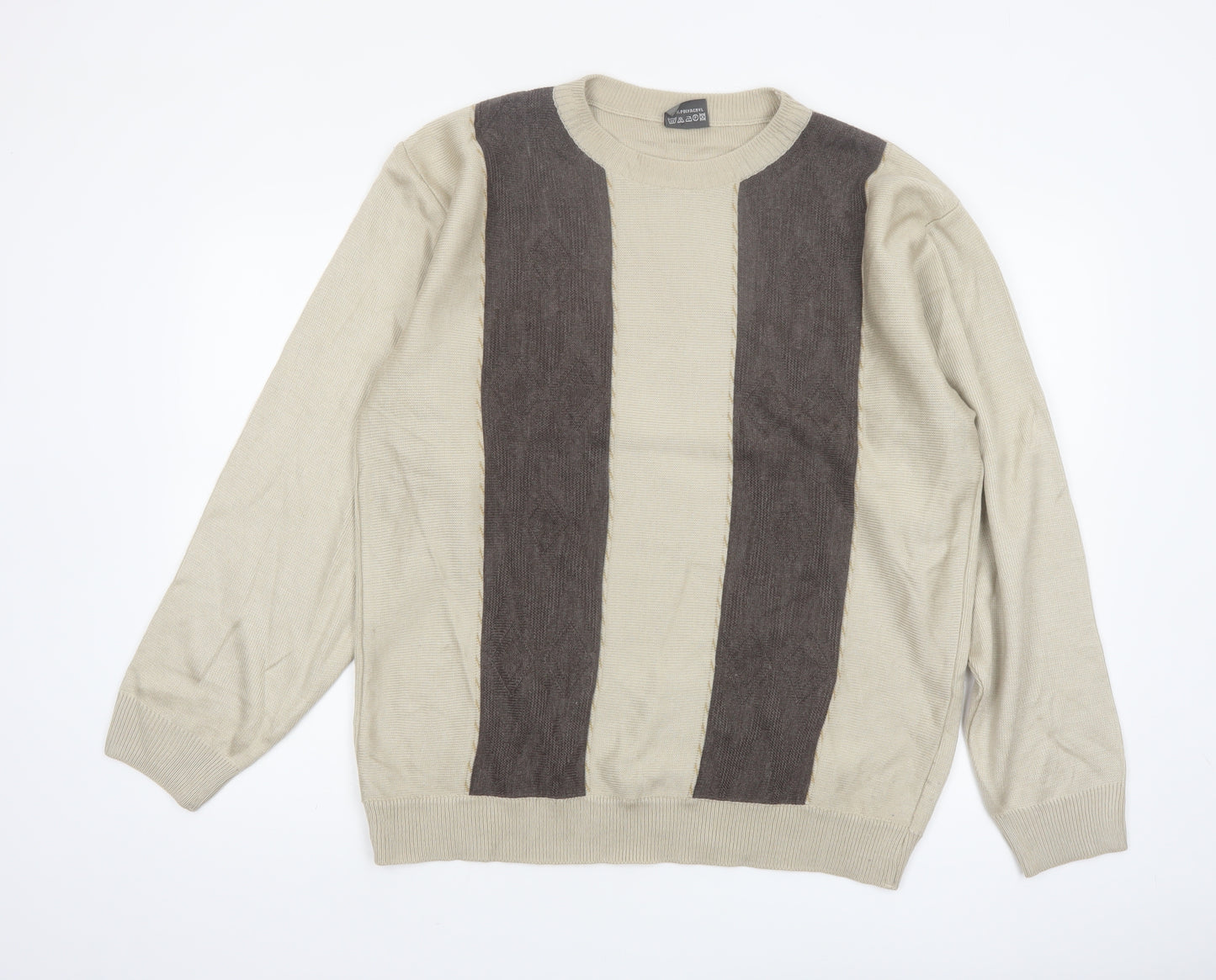 Maxferre Men's Beige Brown Striped Knit Pullover Jumper XL