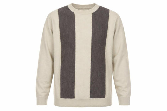 Front view of Maxferre Men's Beige Brown Striped Knit jumper XL