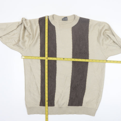 Maxferre Men's Beige Brown Striped Knit Pullover Jumper XL