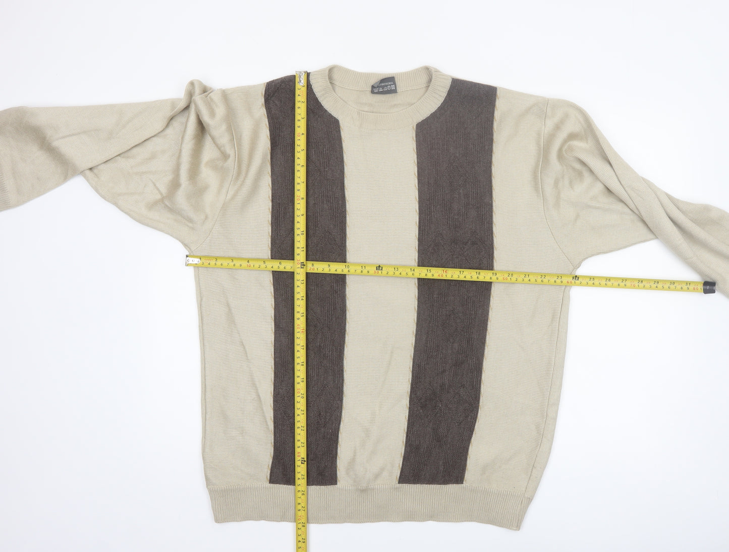 Maxferre Men's Beige Brown Striped Knit Pullover Jumper XL