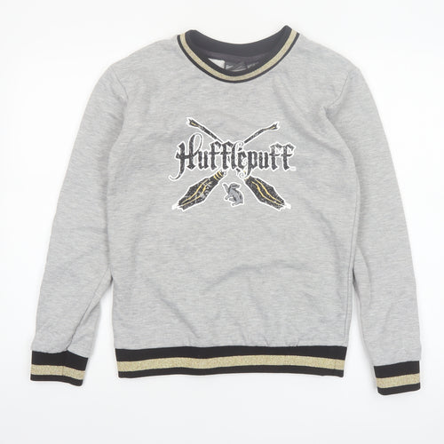 Harry Potter Hufflepuff Grey Sweatshirt Women UK 6 Crew Neck Long Sleeve