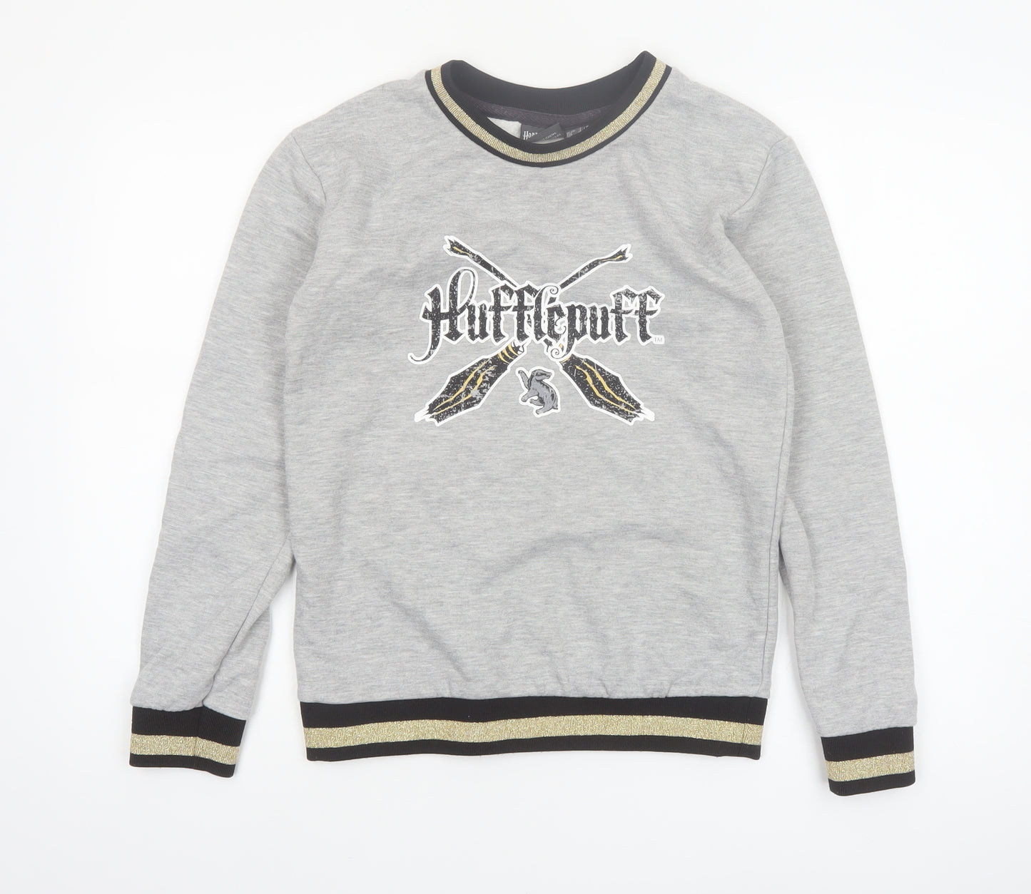 Harry Potter Hufflepuff Grey Sweatshirt Women UK 6 Crew Neck Long Sleeve