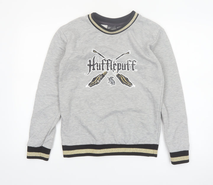 Harry Potter Hufflepuff Grey Sweatshirt Women UK 6 Crew Neck Long Sleeve
