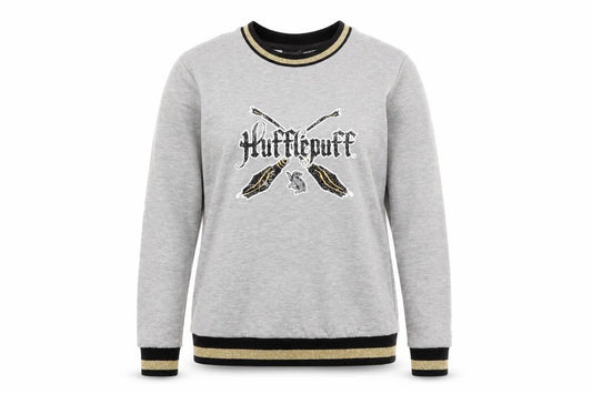 Front view of Harry Potter Hufflepuff Grey Sweatshirt Women UK 6 Crew Neck Long Sleeve
