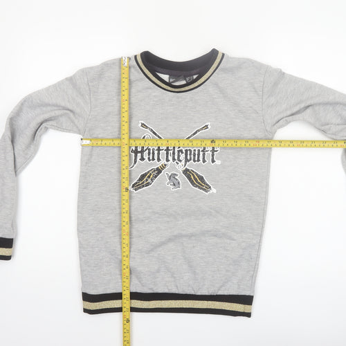 Harry Potter Hufflepuff Grey Sweatshirt Women UK 6 Crew Neck Long Sleeve