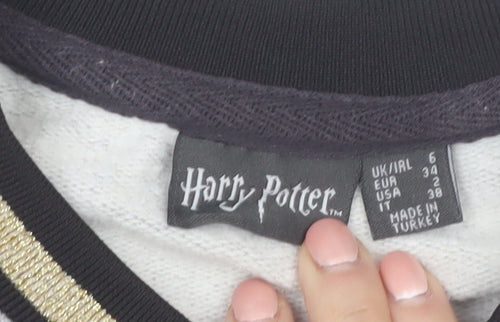 Harry Potter Hufflepuff Grey Sweatshirt Women UK 6 Crew Neck Long Sleeve