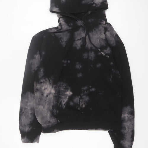 Boohoo Womens Black Tie Dye Pullover Hoodie UK 8 Cotton Blend