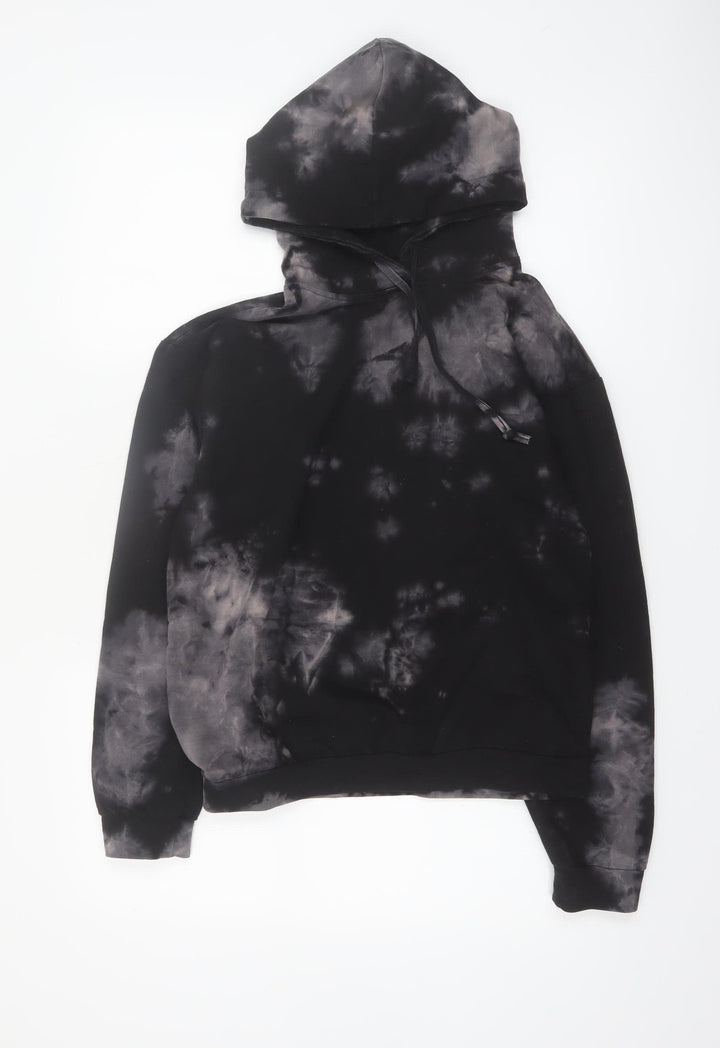 Boohoo Womens Black Tie Dye Pullover Hoodie UK 8 Cotton Blend
