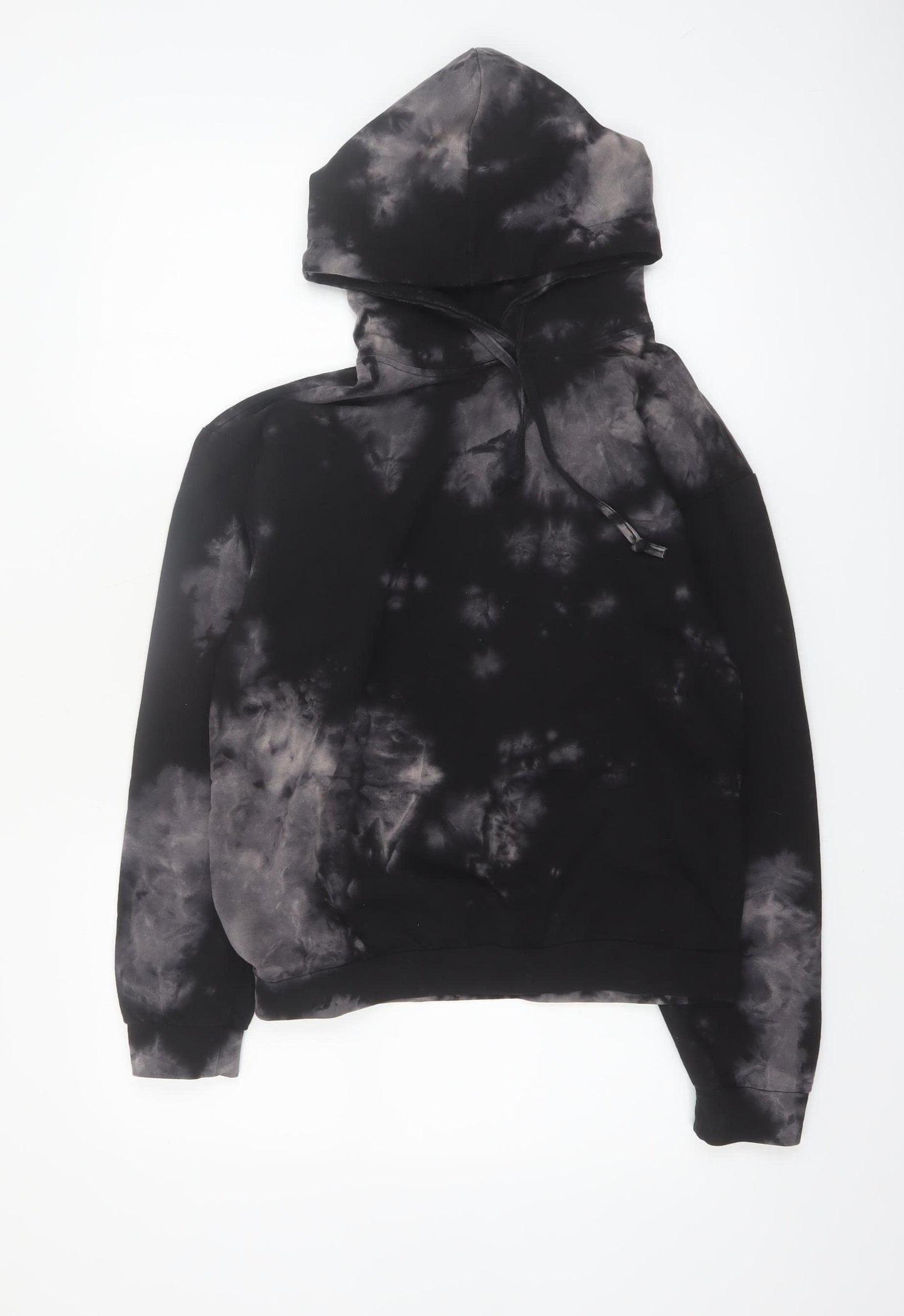 Boohoo Womens Black Tie Dye Pullover Hoodie UK 8 Cotton Blend
