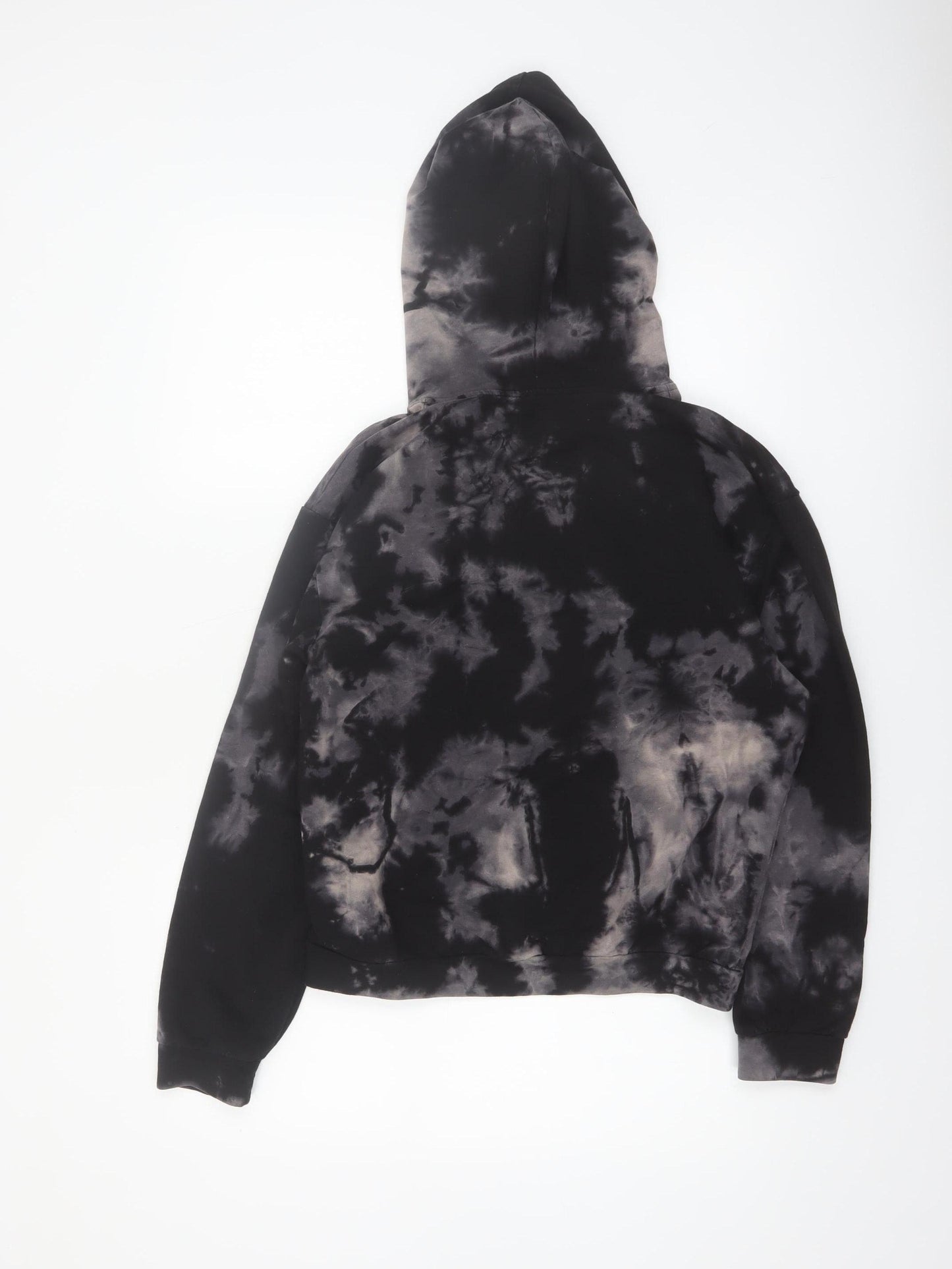 Boohoo Womens Black Tie Dye Pullover Hoodie UK 8 Cotton Blend