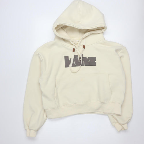 HELLOMILKTEE Womens Beige Pullover Hoodie Size S with Logo Print
