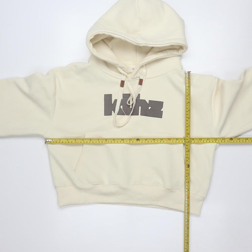 HELLOMILKTEE Womens Beige Pullover Hoodie Size S with Logo Print