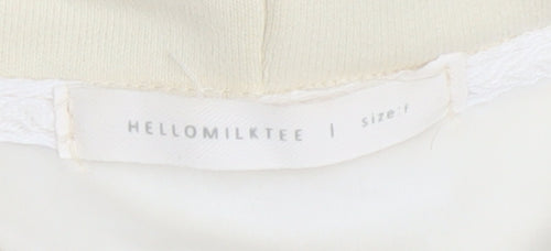 HELLOMILKTEE Womens Beige Pullover Hoodie Size S with Logo Print