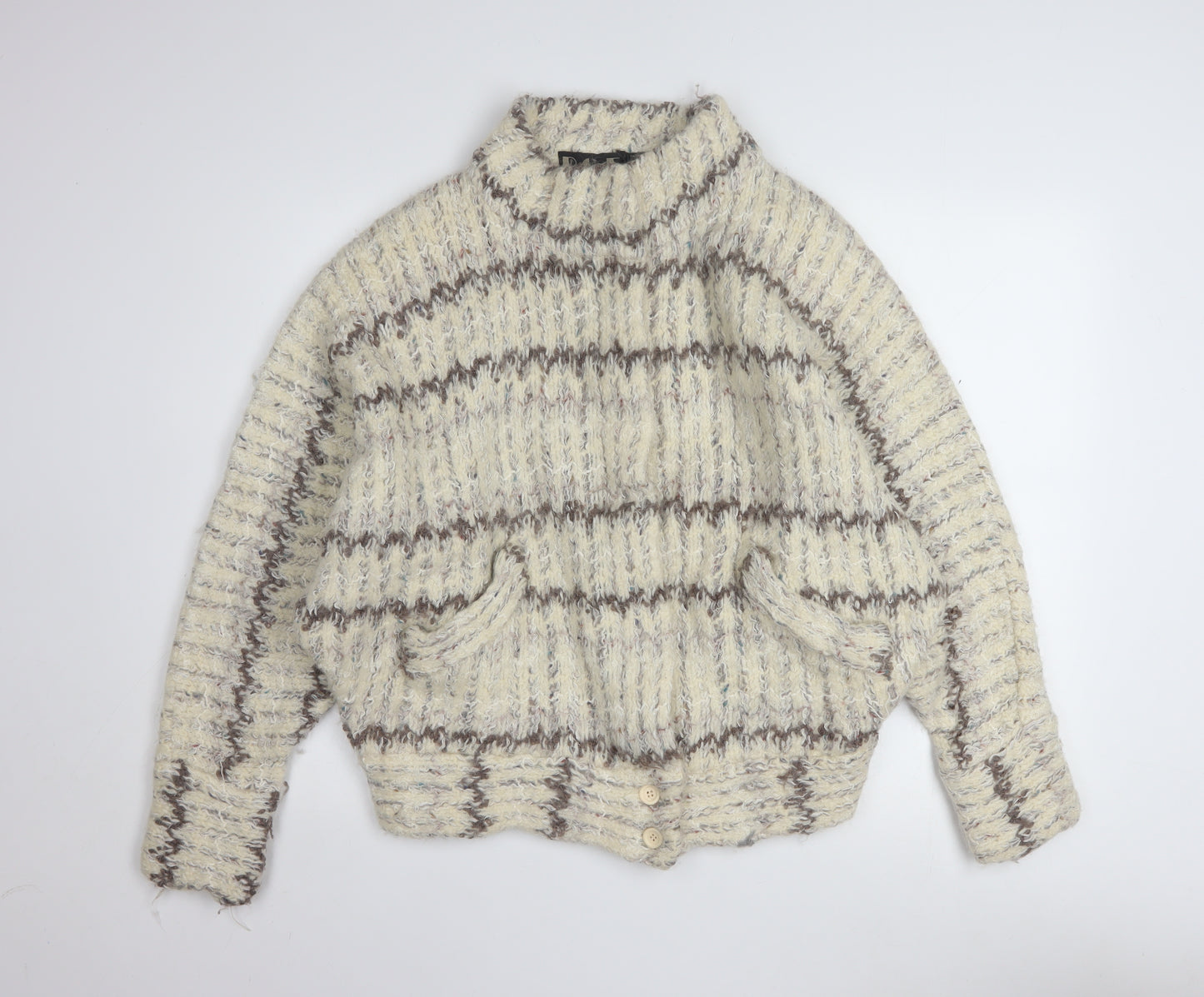 P.G.E. Women's Beige Chunky-Knit Wool Mohair Cardigan Size L