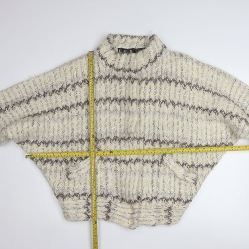 P.G.E. Women's Beige Chunky-Knit Wool Mohair Cardigan Size L