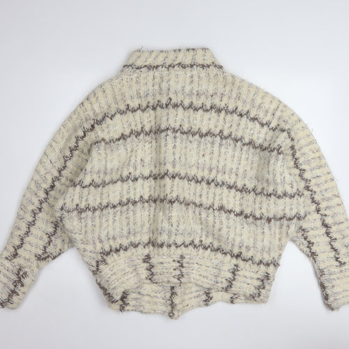 P.G.E. Women's Beige Chunky-Knit Wool Mohair Cardigan Size L